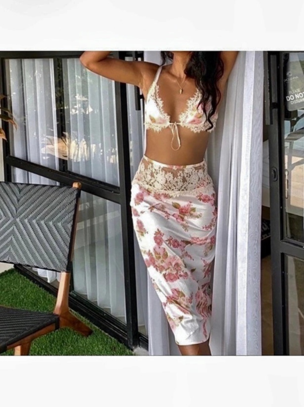 For Love & Lemons Melrose Midi Skirt Small White & Pink.